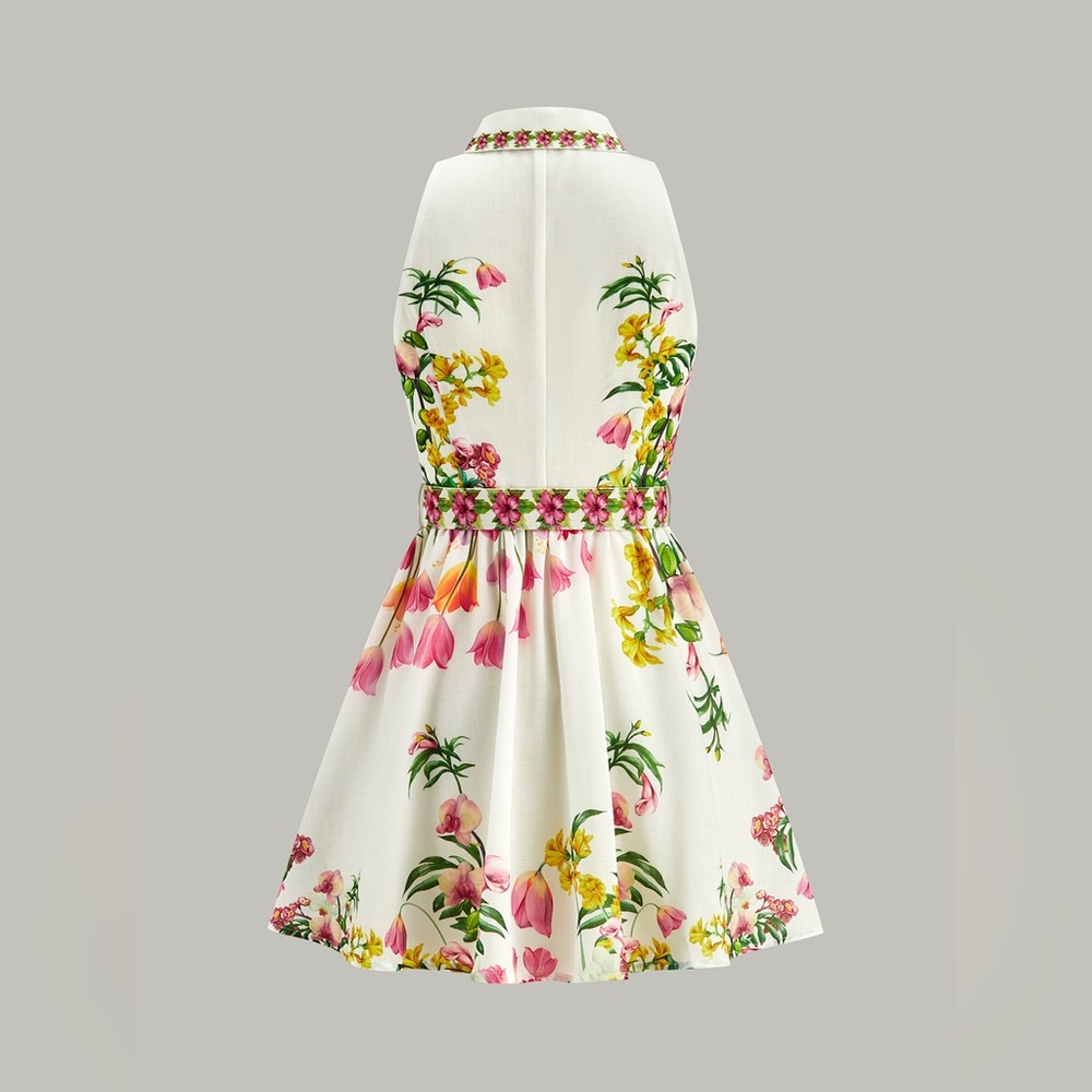 Commense White Halter Mini Dress with Pink & Yellow Floral Print - Picture 4 of 5